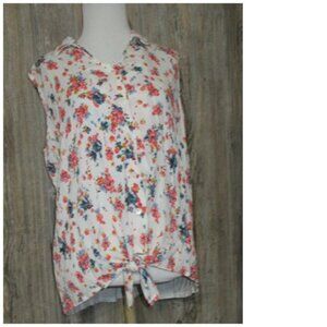 Bua bua Womens White Floral Button Tank Top Size M Tie NWT Boho Cottage Core